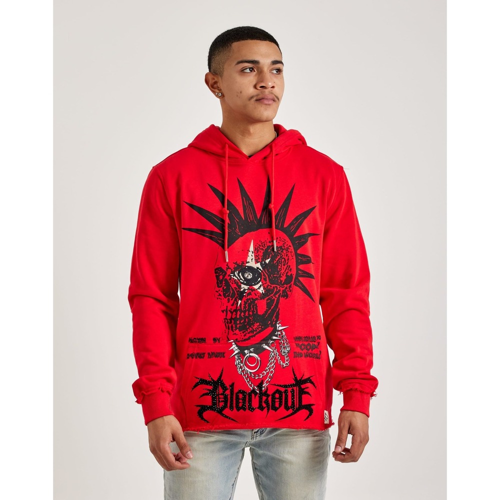 Skull Hoodie Mens S Red BKYS Born To Tour Blackout Distressed Punk Rock McBling